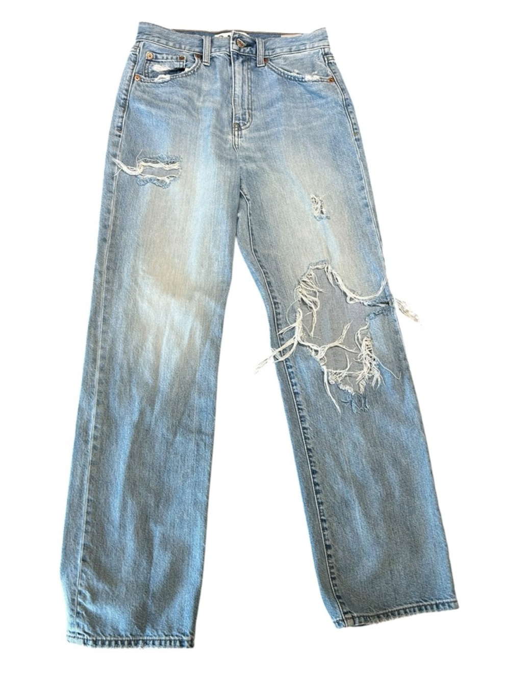 Daze Distressed High Rise Jeans Size 26 Light Wash Ripped Denim - Picture 2 of 5